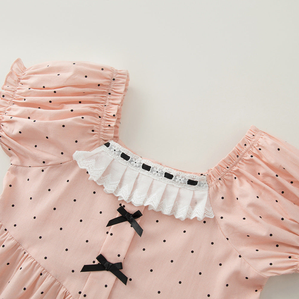 Pink Polka Dot Summer Korean Style Puff Children's Dress