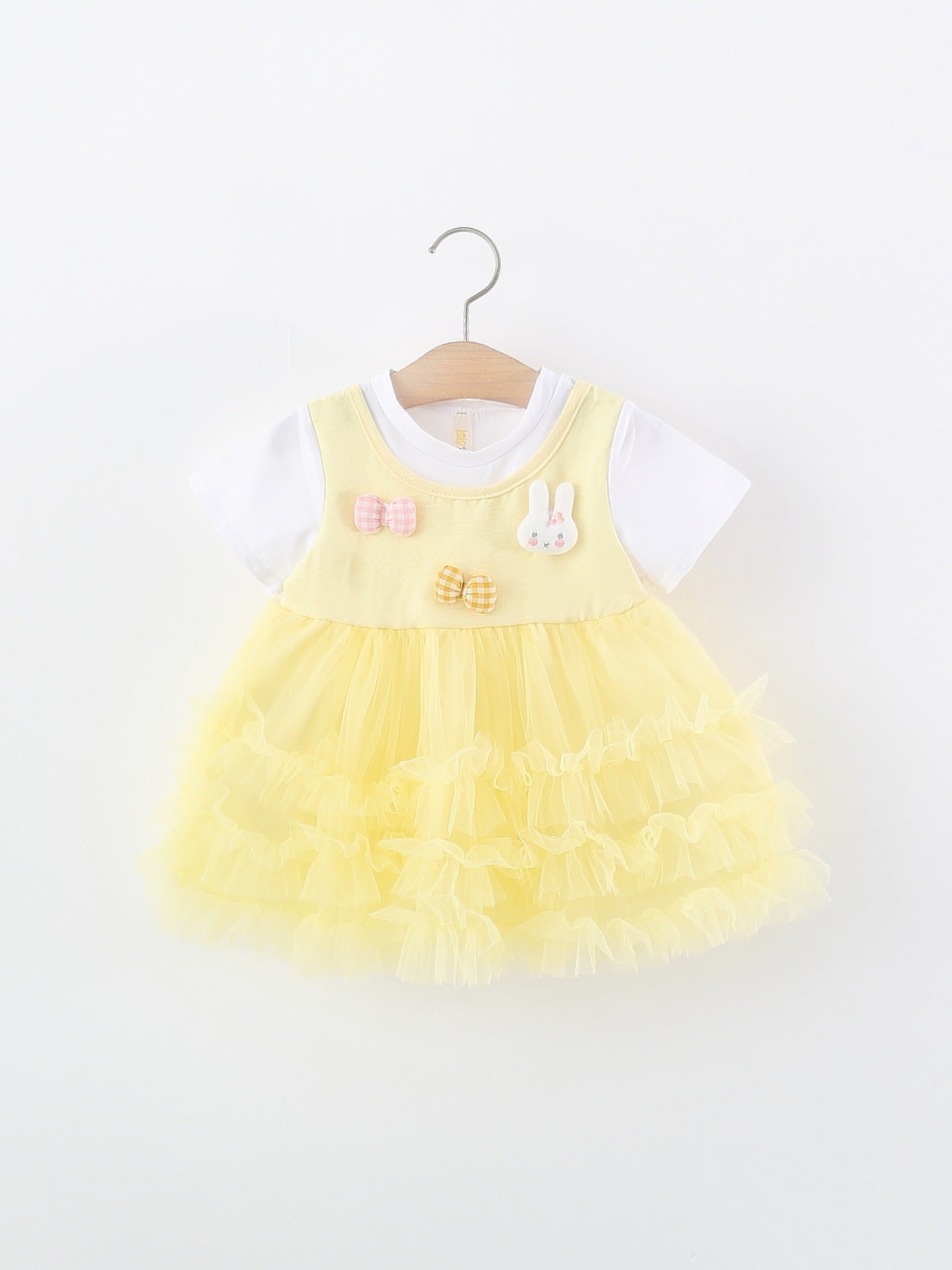 Children's Short-sleeved Summer Sweet Cute Fake Two Pieces Tulle Tutu Princess Children's Dress