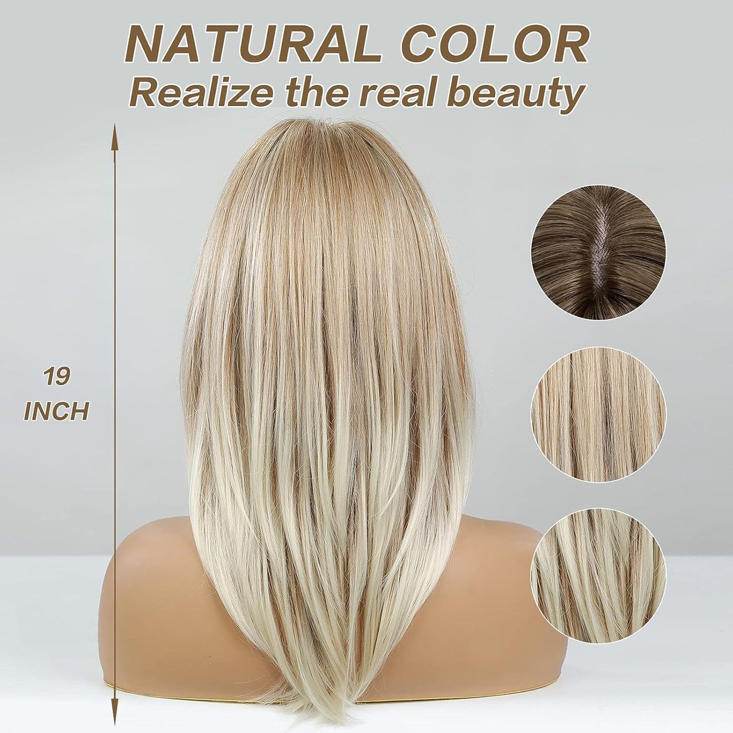 Women's Fashion Hair Golden Medium Chemical Fiber Mechanism Long Straight Wig