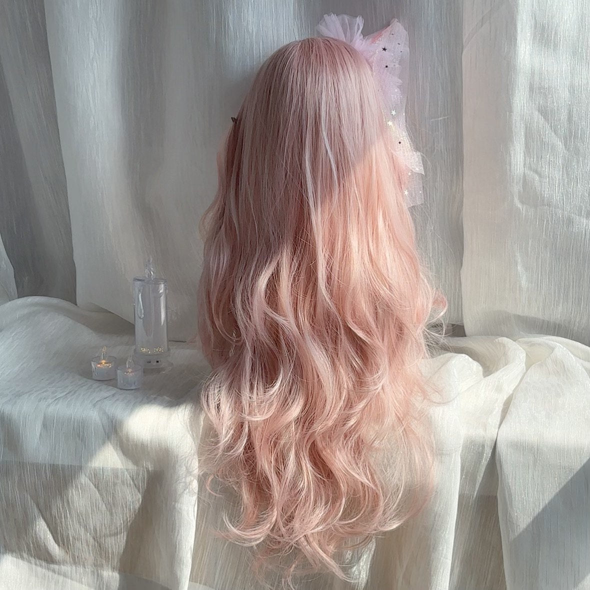 Women's Rose Pink Mid-length Curly Hair Dream Temperament Wig Long Curls