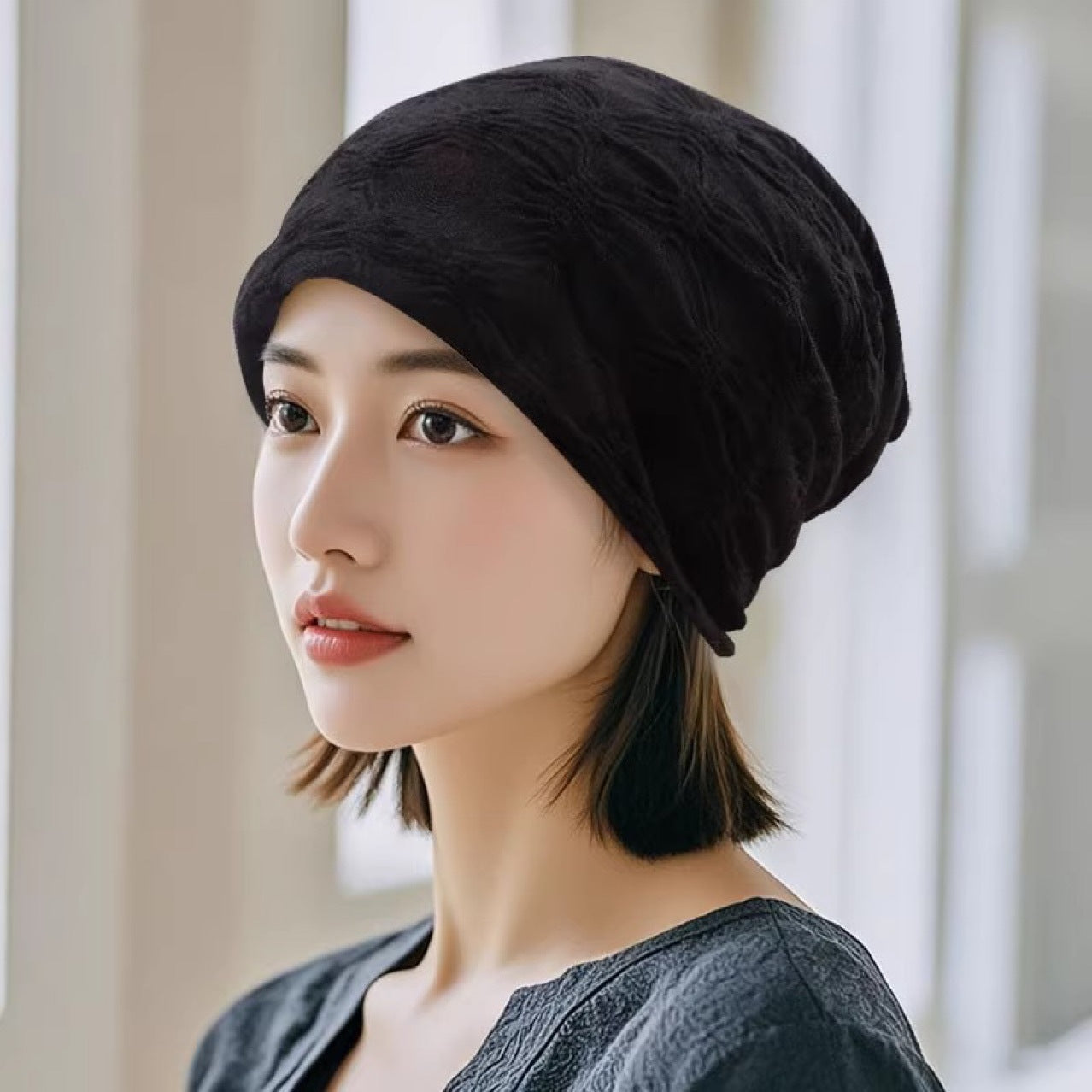 Hat Integrated Toque Pile Heap Cap Wig Short Straight Hair