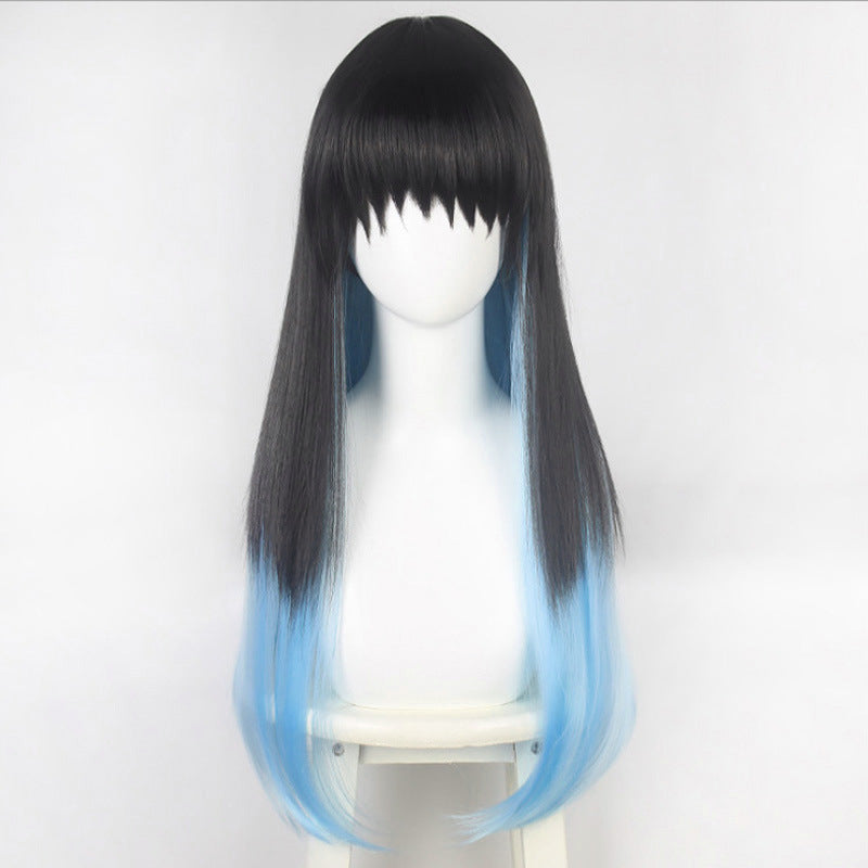 Anime No Hours Transparent Black Gradient Blue Straight Cos Wig