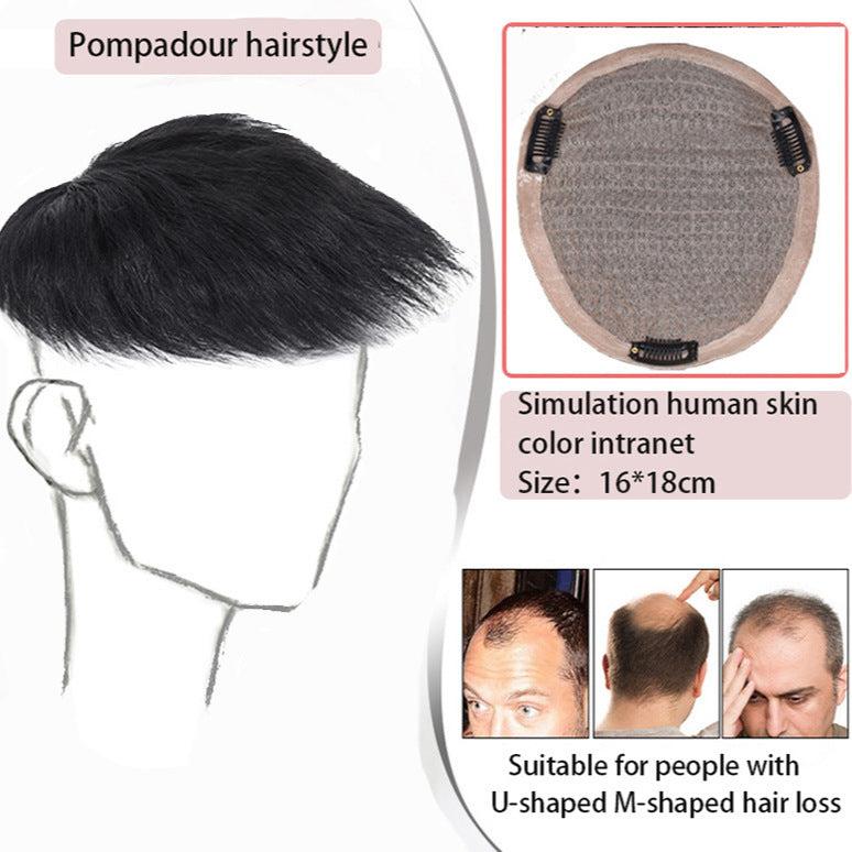 Men's Set Three-card Real Hair Supplementing Piece Breathable Internal Wig