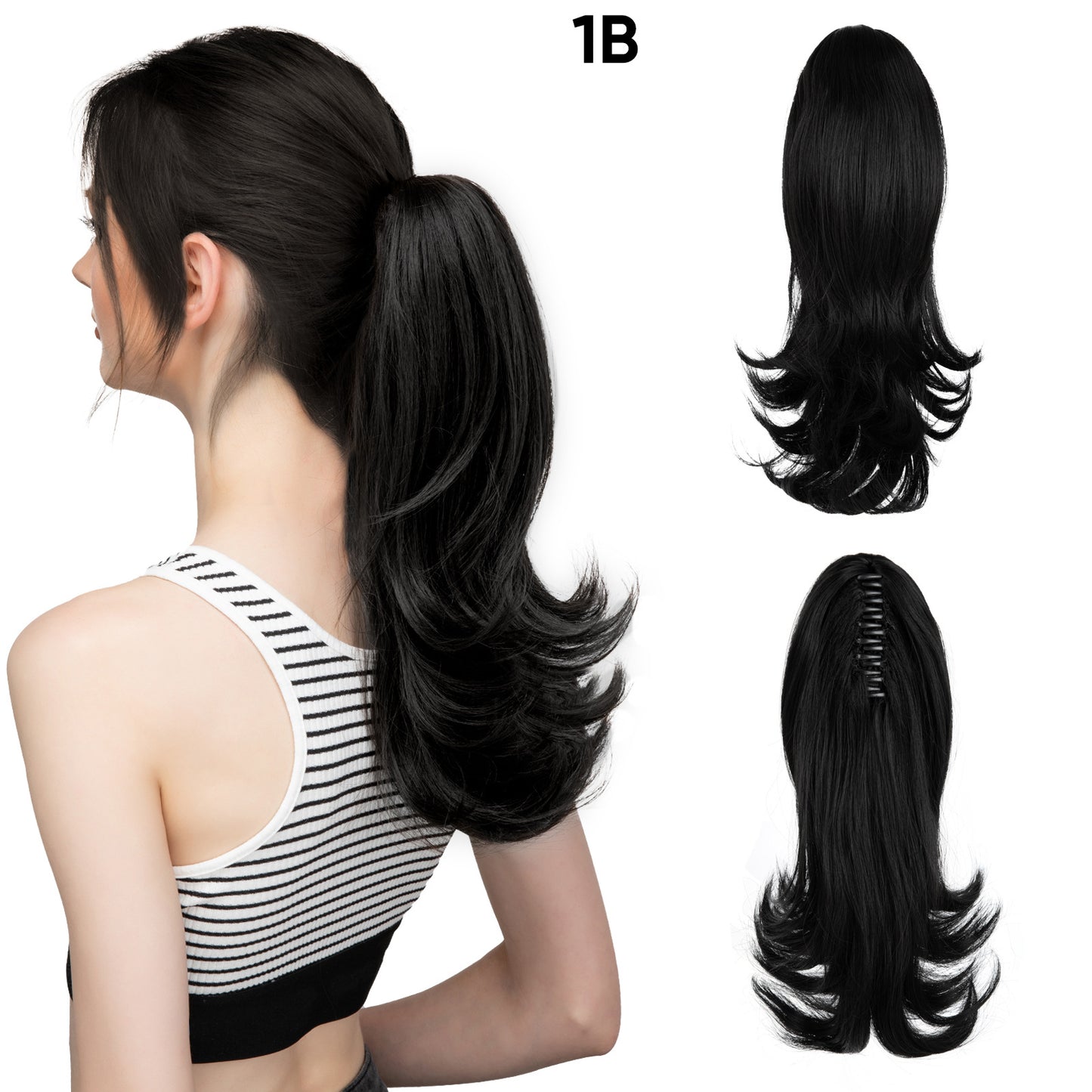 Women's Slightly Curly Short Grip Natural Jaws Clamp Wig Ponytail