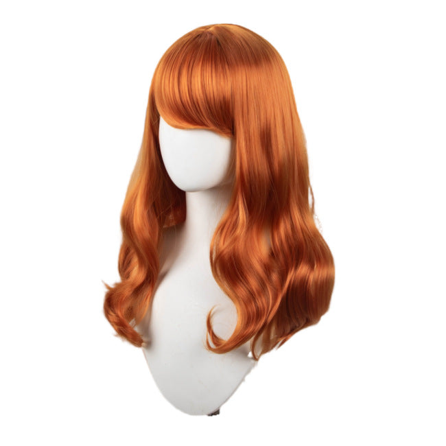 Whole Head Cover Orange Big Wave Long Curly Hair Cos Wig