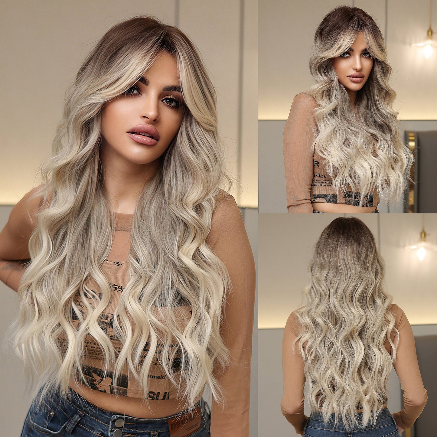 Big Wave Curly Hair Gradient Brown Wig Long Curls