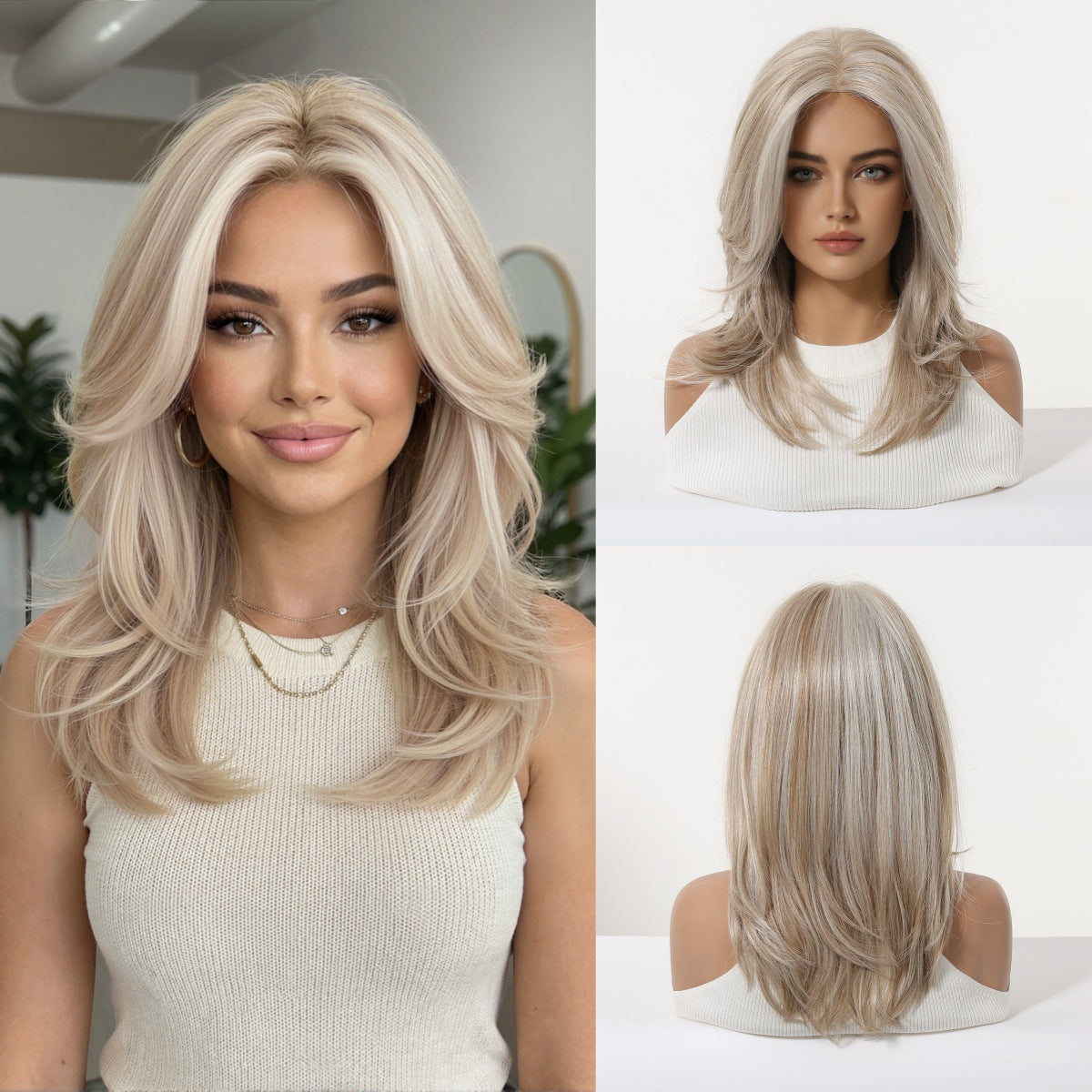 Curly Hair Female Natural Full Top Head Cover Seamless Gray Wig Long Curls