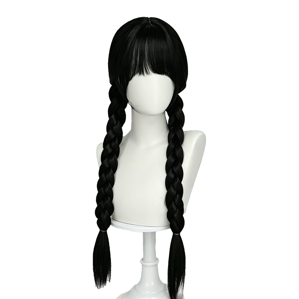 Bangs Black Double Braid Twist Halloween Cos Wig