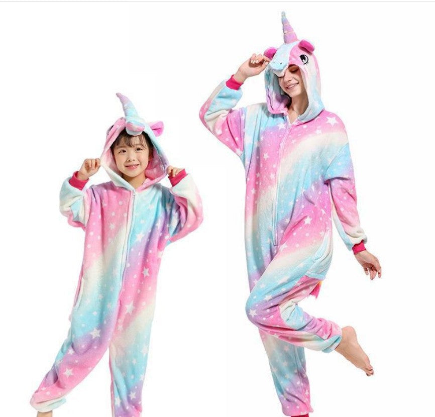 Children's Cartoon Animal One-piece Pajamas Rainbow Flannel Lion Cute Long Jumpsuit, Climbing Suit