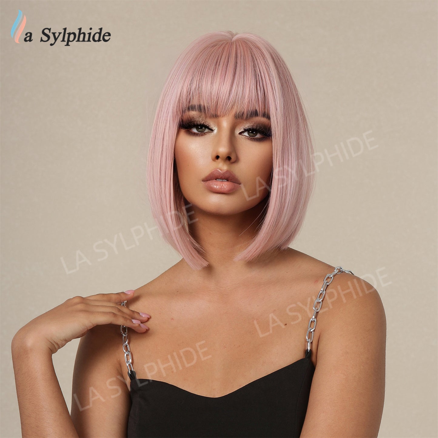 Brown Gradient Bangs Mid-length Mechanism Rose Wig Short Straight Hair