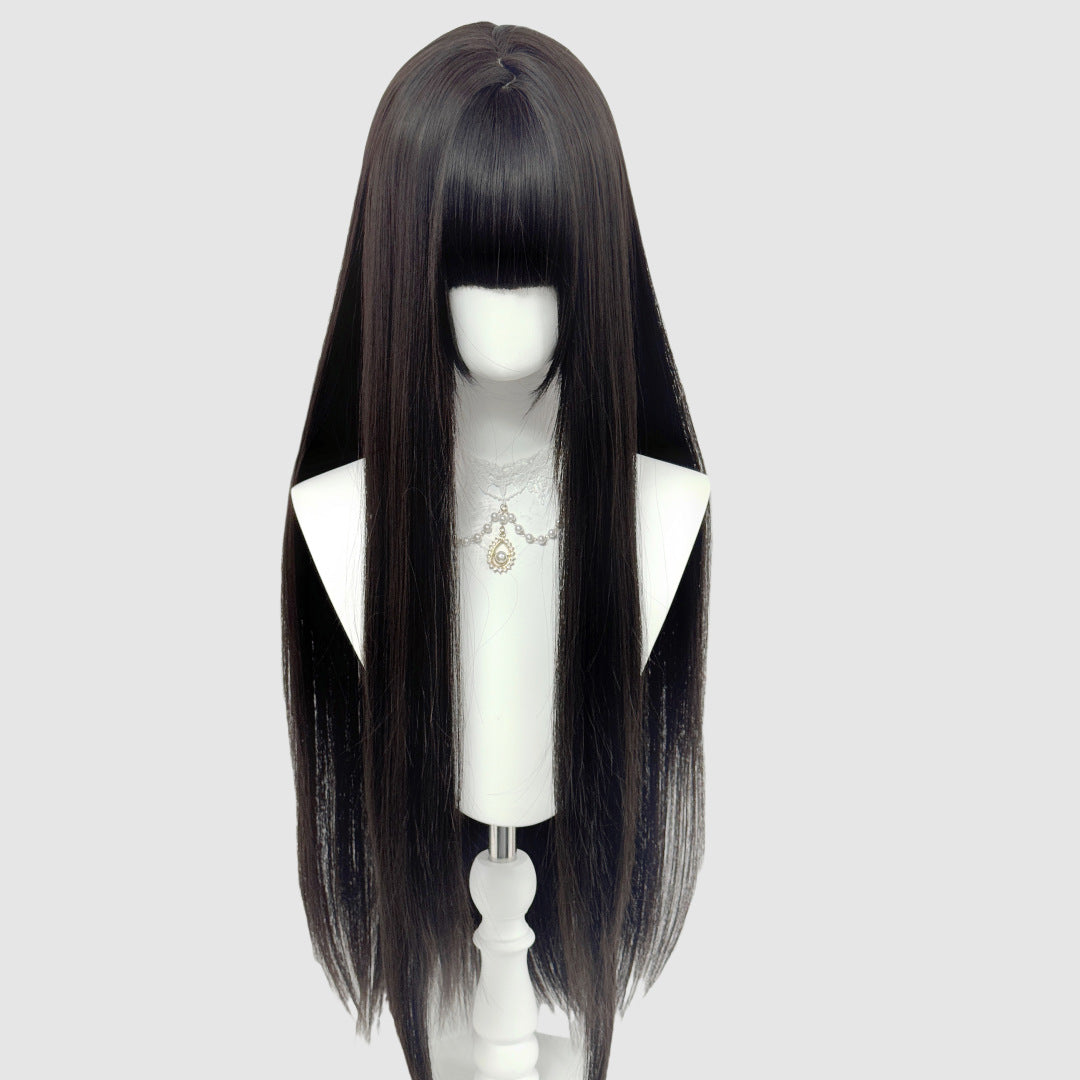 Style Female Extended Version Universal Black Long Straight Wig