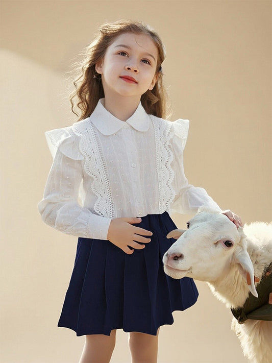 Long-sleeved Pure Cotton Cardigan White For Preppy Style Top Children's Shirt