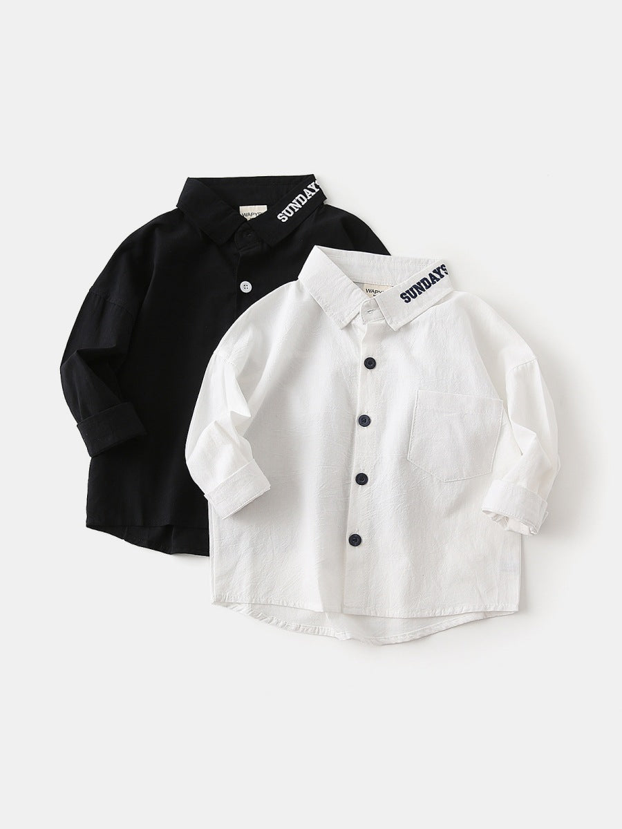 Children's Style Solid Color Wide Shoulder Embroidered Children's Shirt