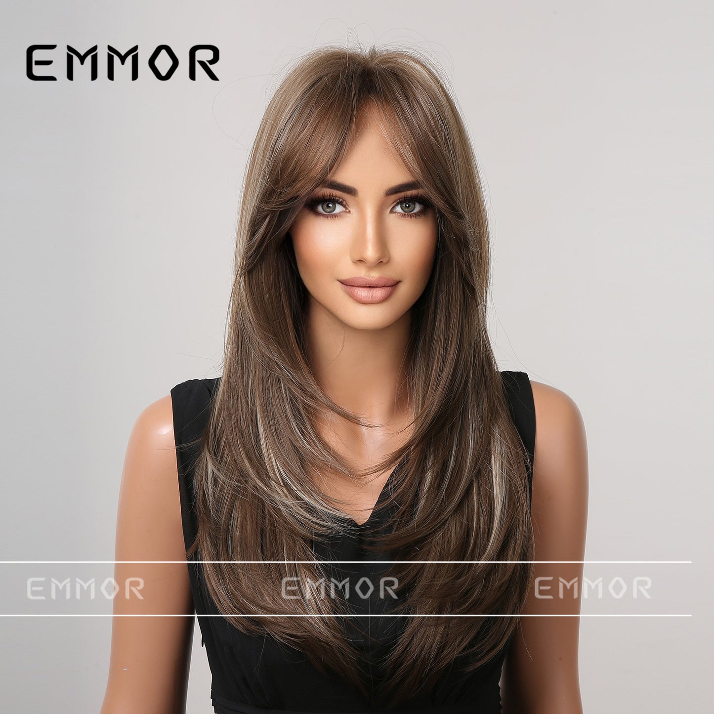 Gradient Chemical Fiber Bangs Mid-length Straight Wig Long Curls