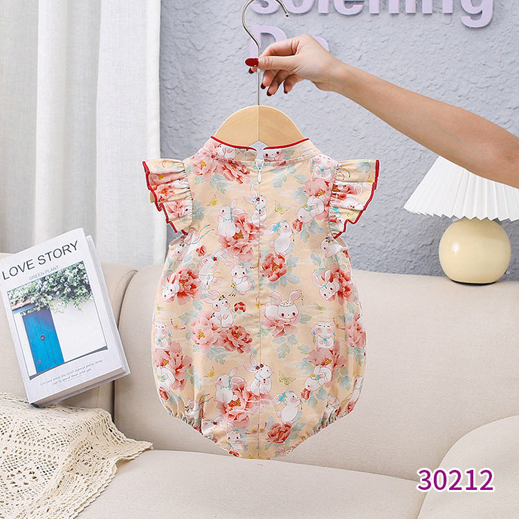 Children's Summer Clothing Jumpsuit Fashionable Floral Born Triangle Jumpsuit, Climbing Suit