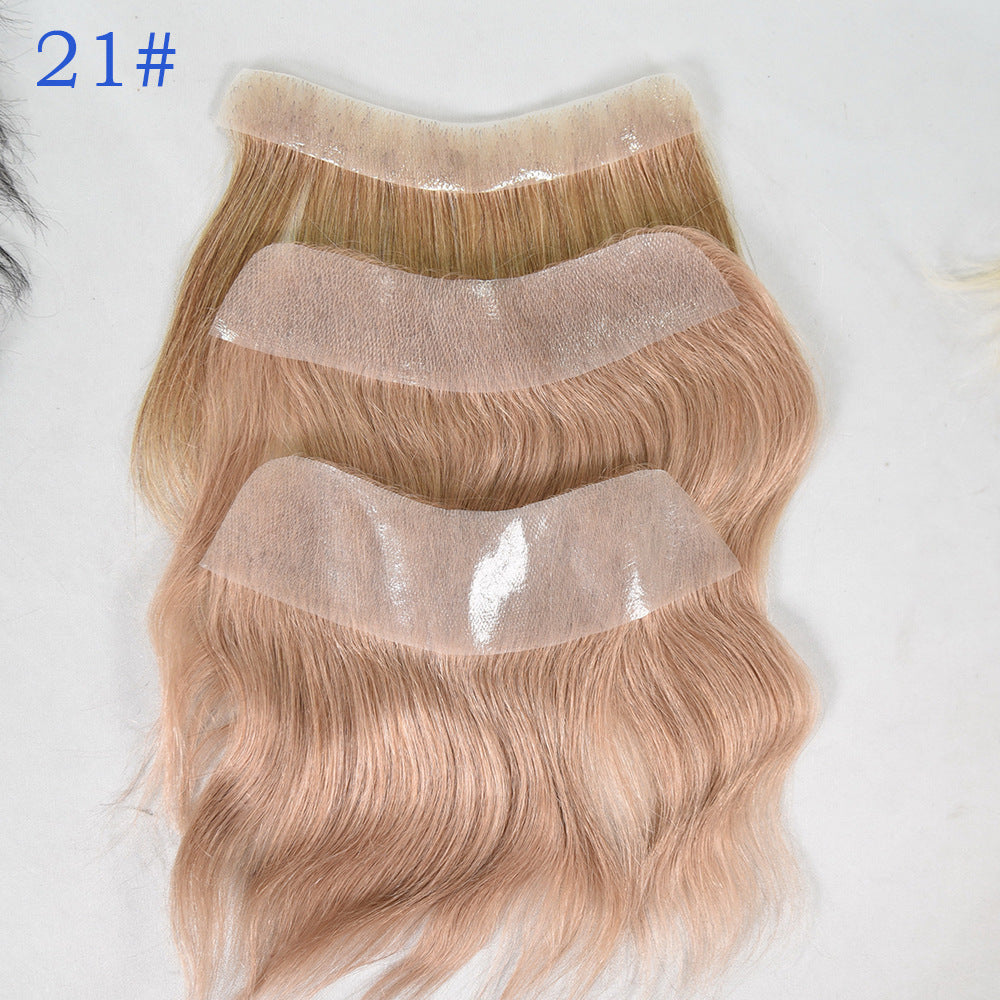 Men's Seamless Transparent Human Forehead Hairline Supplementing Real Hair Wig