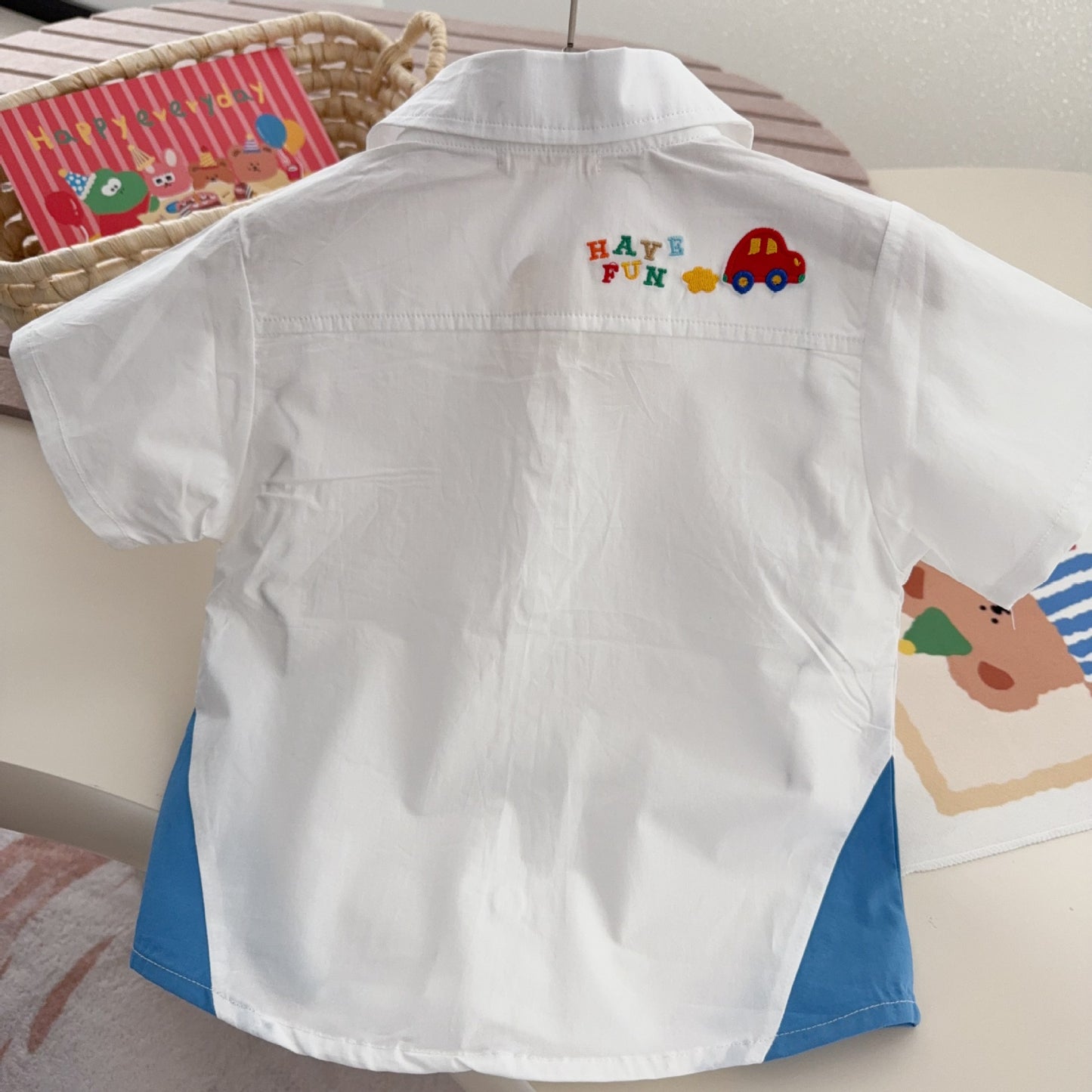 Children's Summer Woven Cotton Boys Lapel Cartoon Children's Shirt