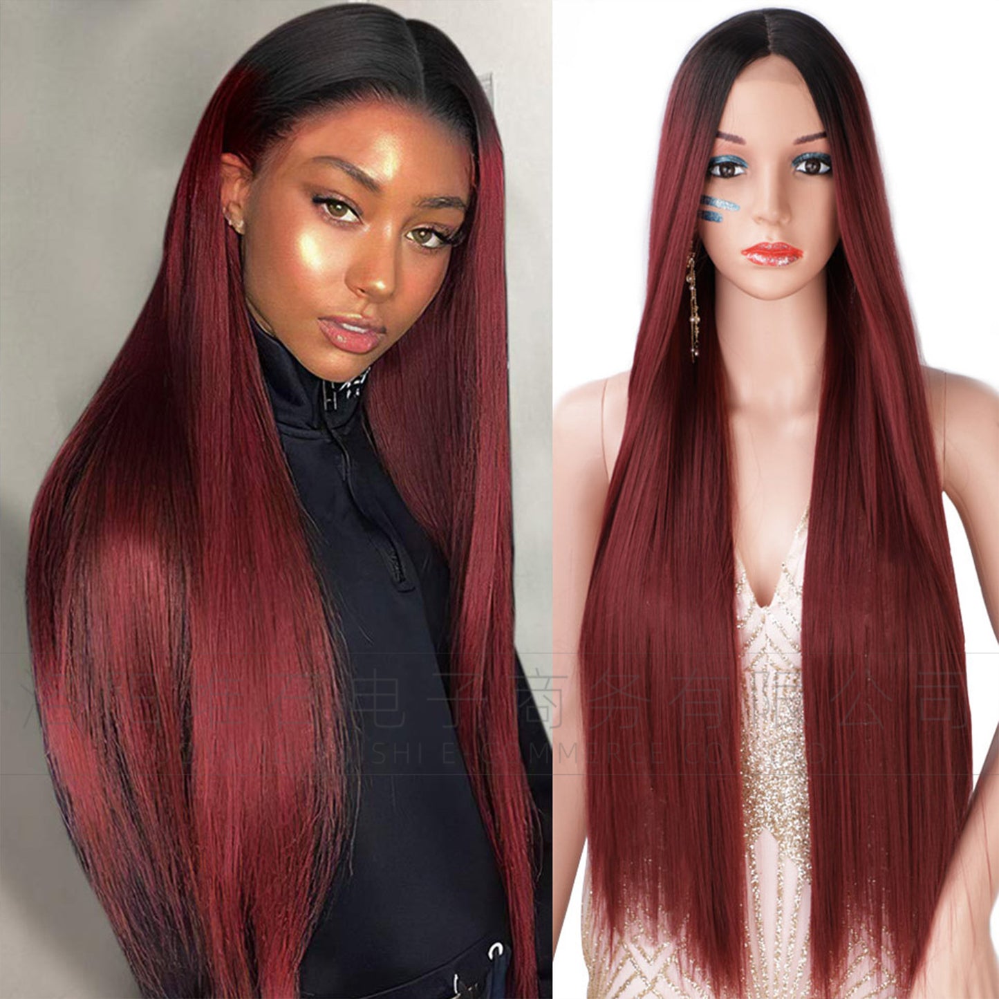 Women's Small Lace Black Hair Chemical Fiber Long Straight Wig