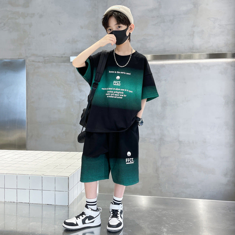 Children's T-shirt Shorts Trendy Fashion Handsome Fried Street Two-piece Middle Children's Suit