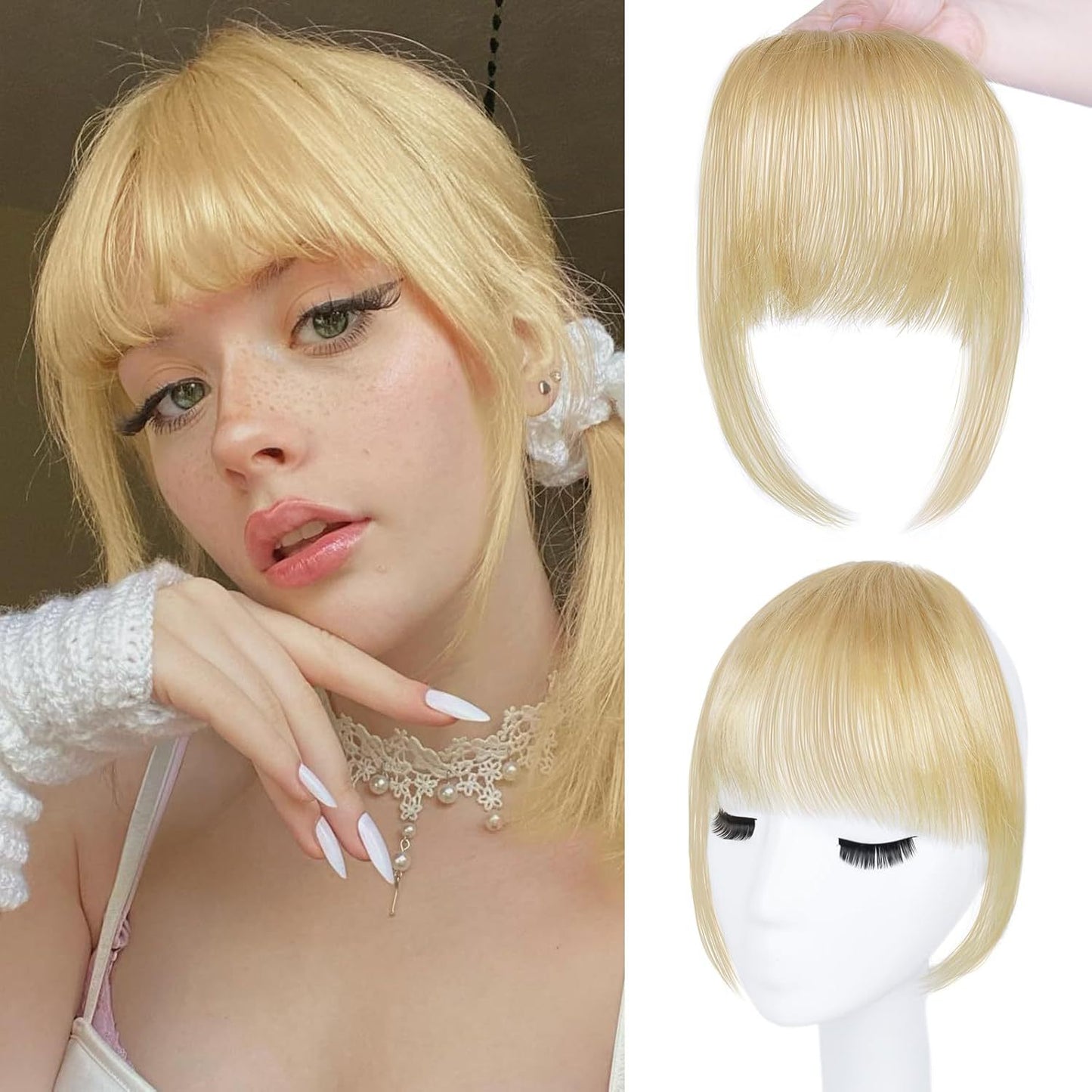 Female Head Piece Natural Forehead Air Straight Wig Bangs