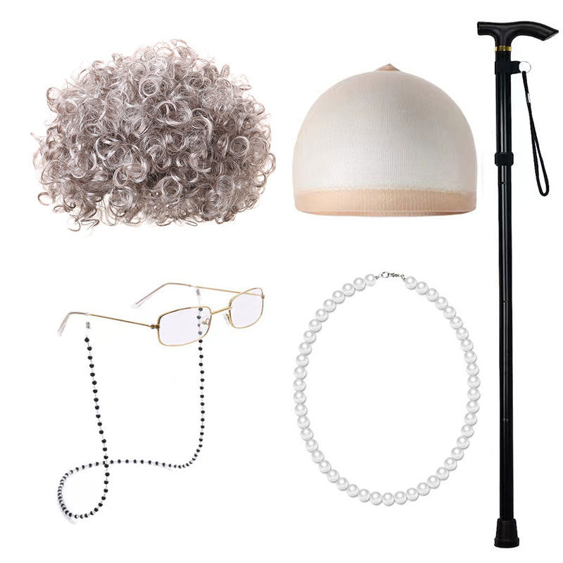 Old Grandma Grandpa Halloween Lady Set Cos Wig