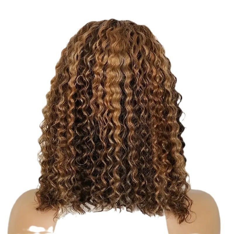 African Small Female Natural Head Cover Front Lace Piano Wig Short Curly Hair