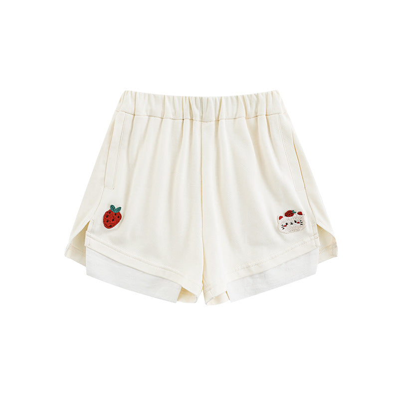 Strawberry Series Summer Cool Loose Short-sleeved Embroidery Shorts Children's T-shirt