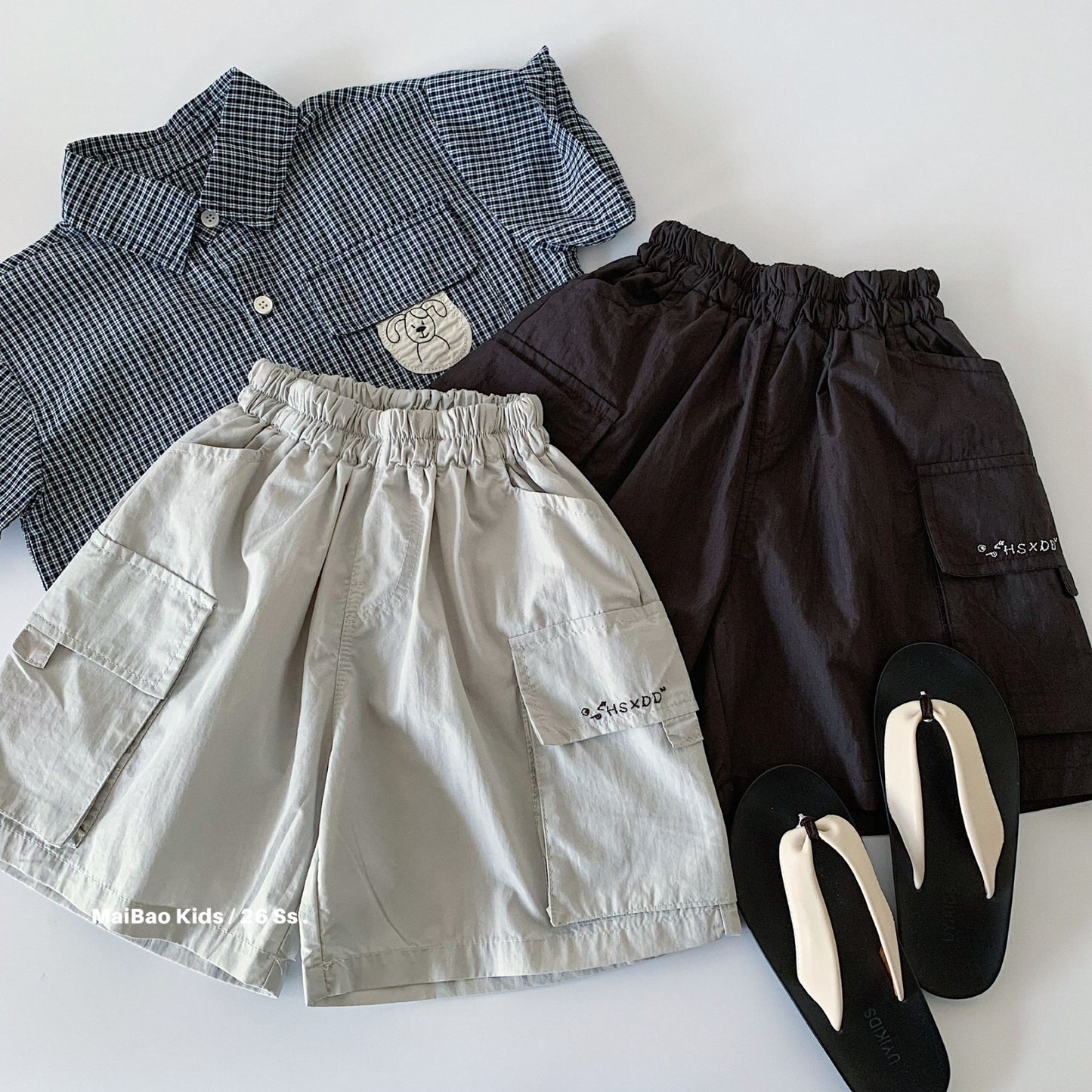 Children's Summer Korean Style Pocket Overalls Solid Color Children's Pants
