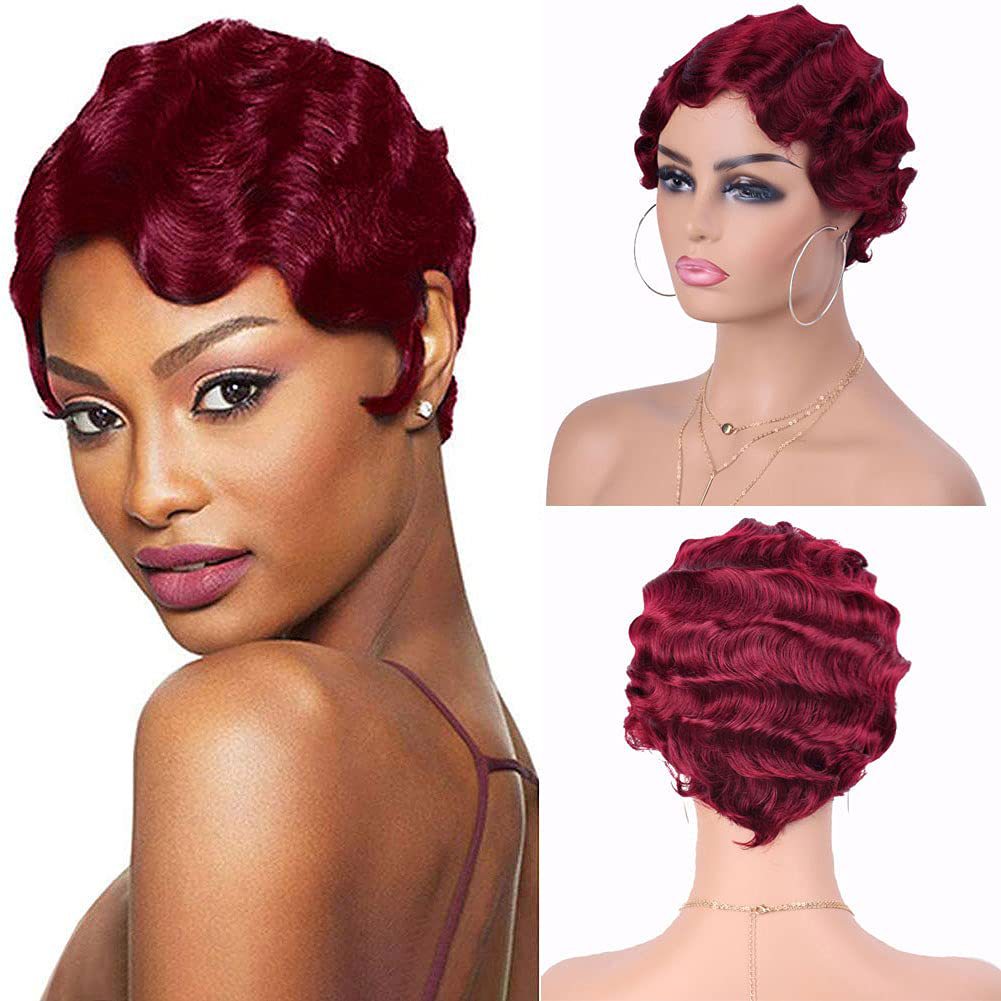 Generation Vintage Hand Push Water Ripple Simulation Wig Short Curly Hair