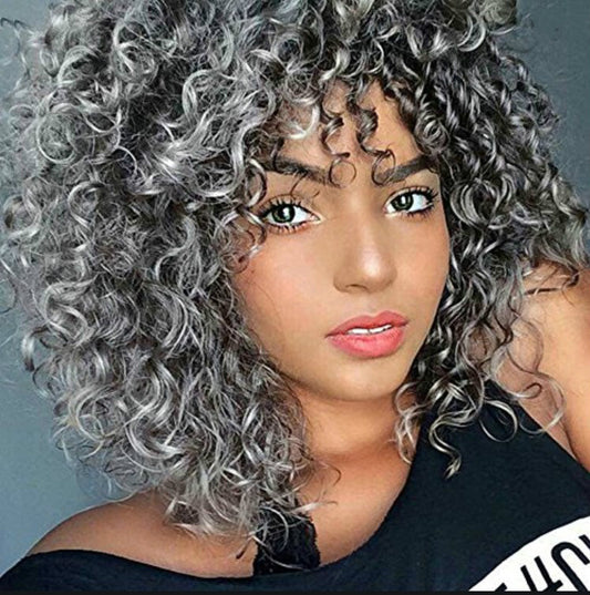 Women's African Afro Wigs With Small Headgear Black Wig Short Curly Hair