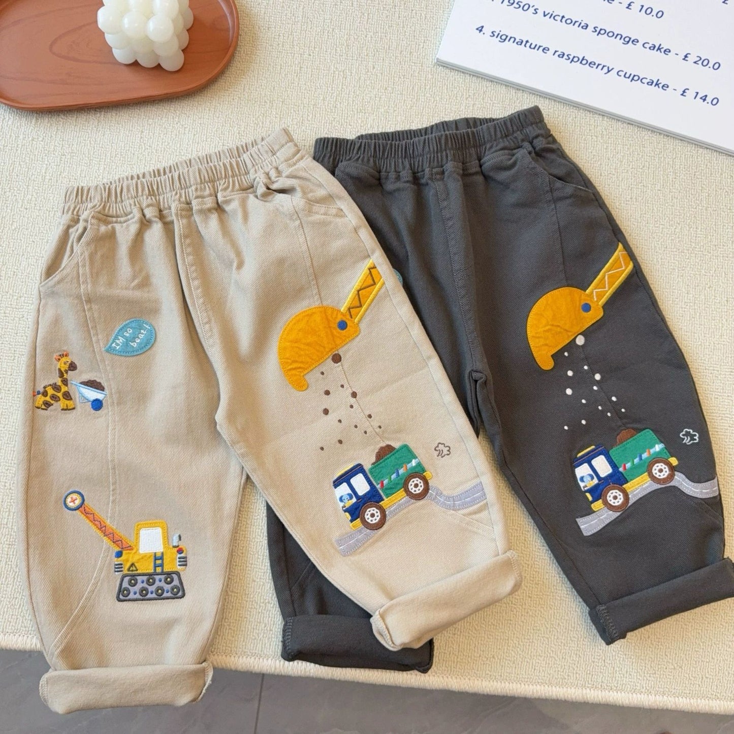 Children's Cartoon Excavator Trousers Cute Woven Boy's Children's Pants