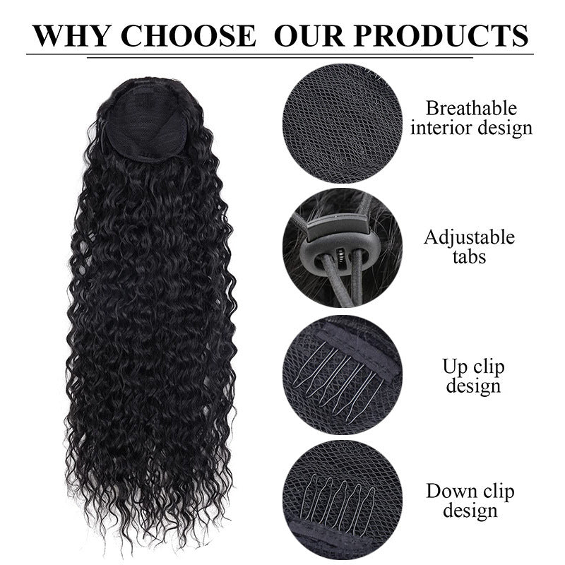 Drawstring Length Instant Noodle Curls Simulation Matte Wig Ponytail