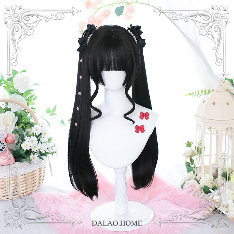 Lolita Grip Pairs Ponytail Roman Roll Feeling Golden Black Wig Short Curly Hair
