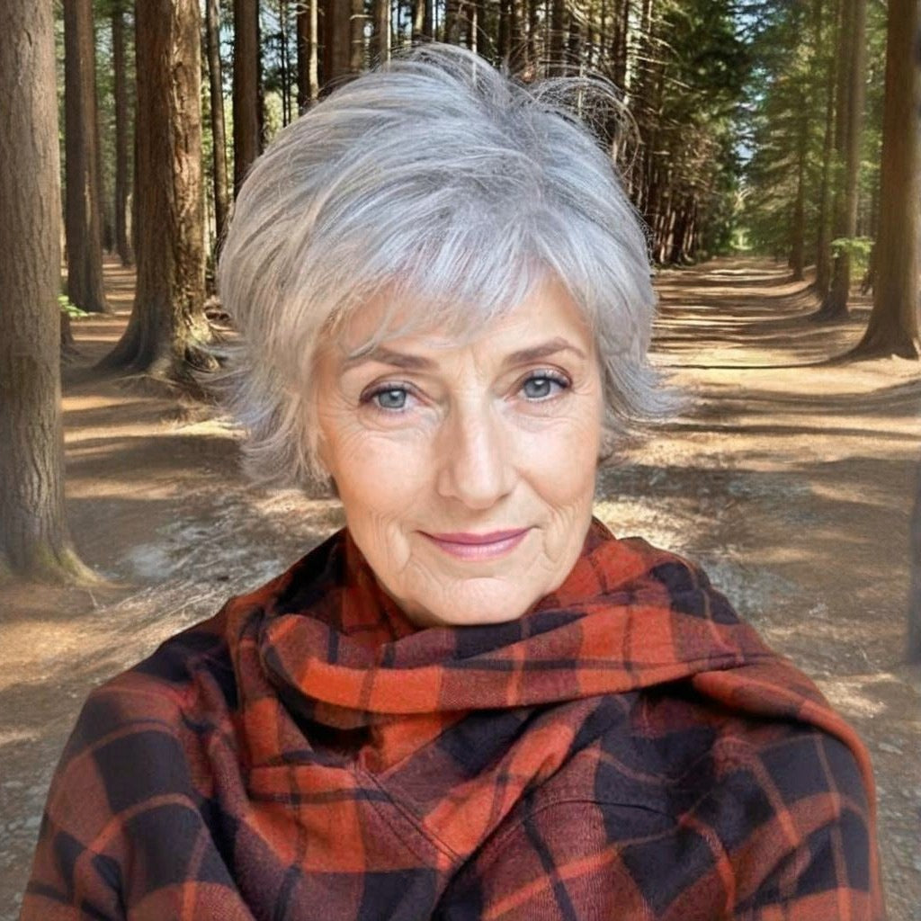 Women's Old Lady Grandma Head Cover Gray White Wig Short Straight Hair