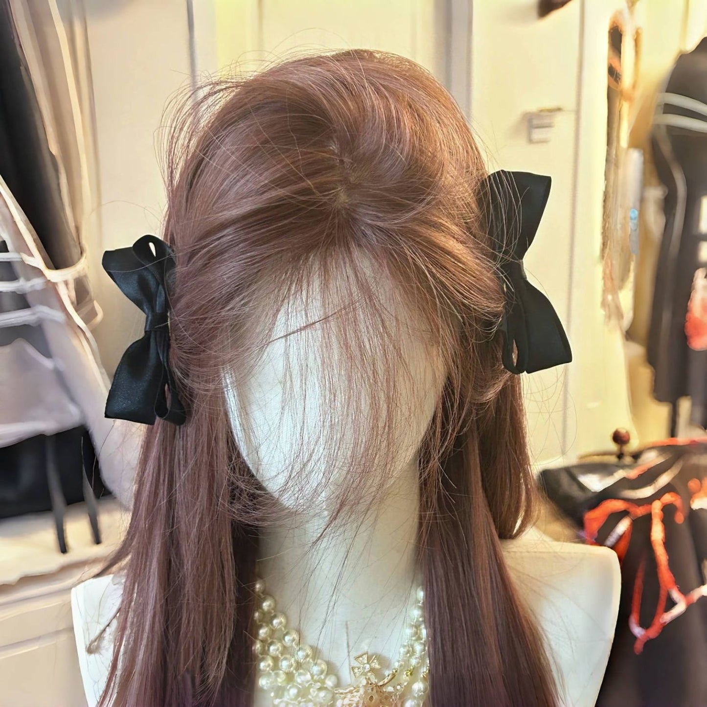 Pink Brown Western Style Bangs Hair White Girlish Small Lace Long Straight Wig