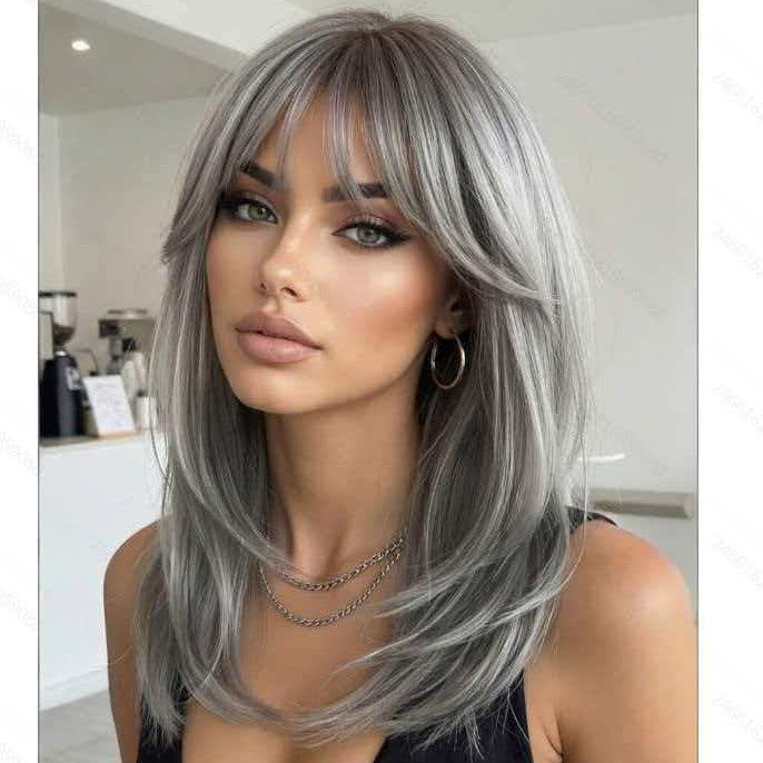 Women's Layered Bangs Gradient Dyeing Natural Fashion Wig Long Curls