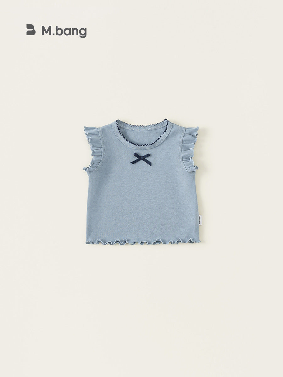 Children's Clothing Summer Sleeveless Top Cuff Wooden Ear Simple Children's T-shirt