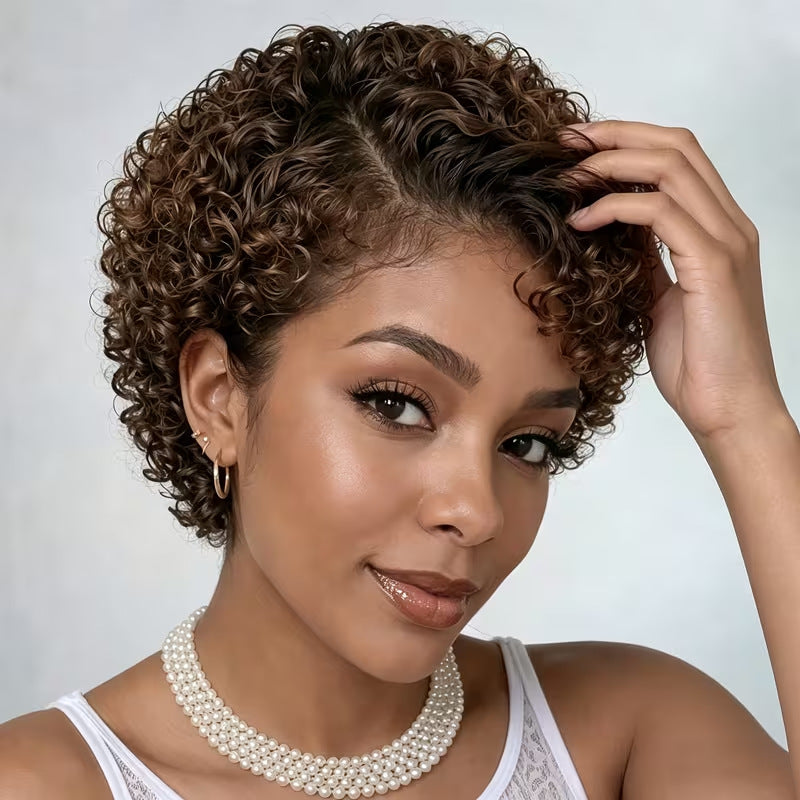 Women's & Men's African Small Head Cover Wig Short Curly Hair