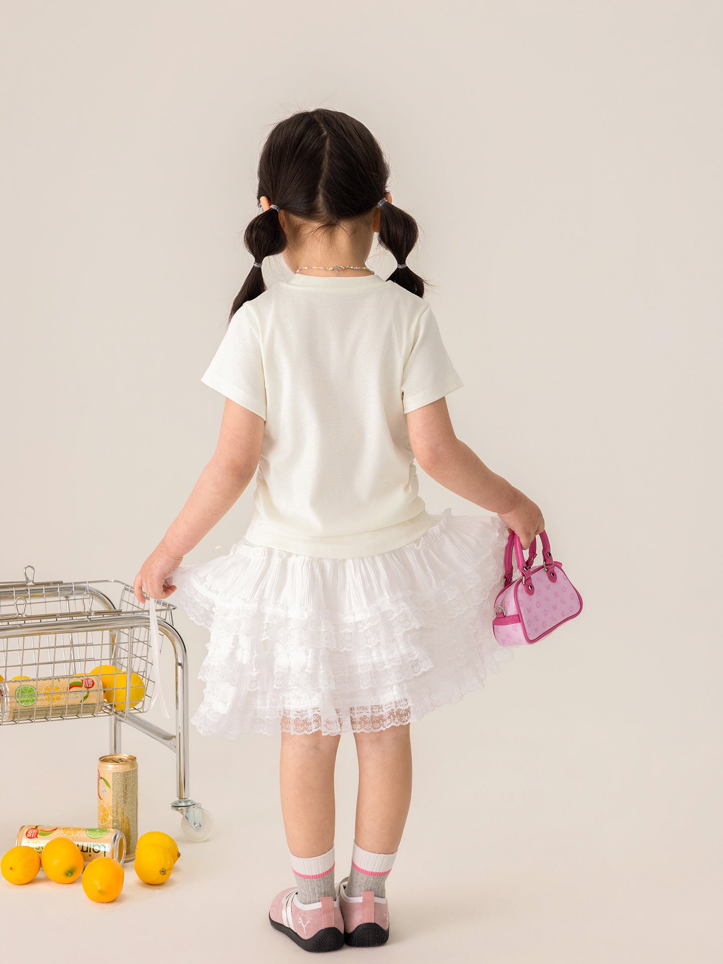 Children's High Elastic Fine Cotton Rib Digital Painted Beaded Tube Embroidery Children's T-shirt