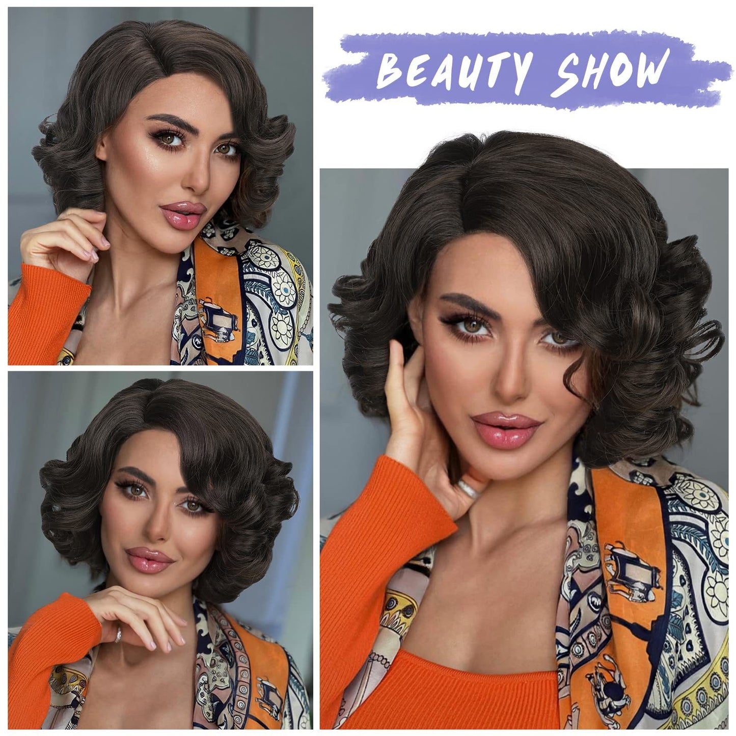 Women's Front Lace Side Roll Loose Wavy Headgear Wig Short Curly Hair