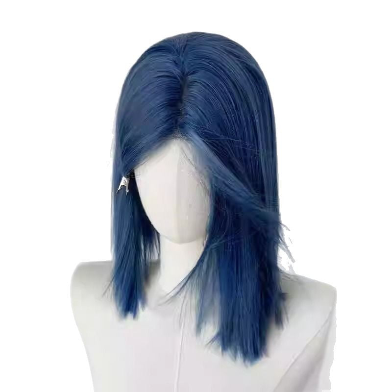 Blue Female Lace Mechanical Deep Ocean Natural Fashion Medium Hot Wig Short Straight Hair