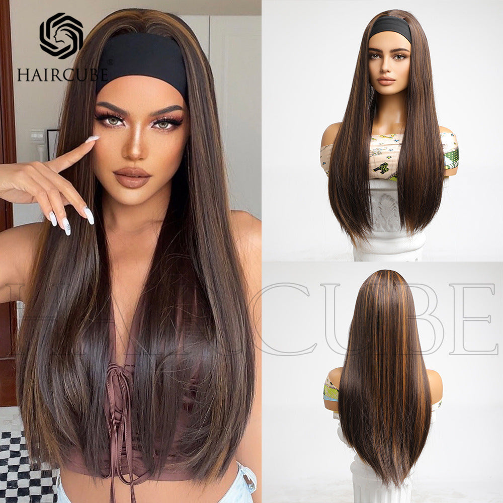 Stylish Beautiful Hair Band Mixed Brown Long Straight Wig