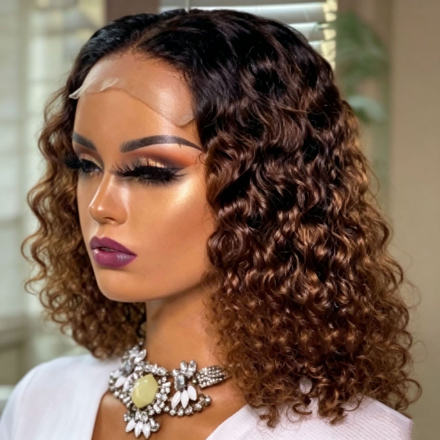 Women's Black Mid-length Small Thin Tube Short Curly Hair Volume Chemical Cos Wig