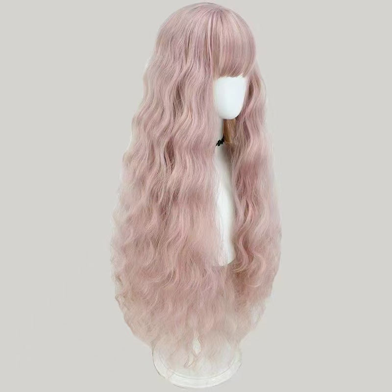 Pink Corn Curler Long Curly Hair Simulation Cos Wig