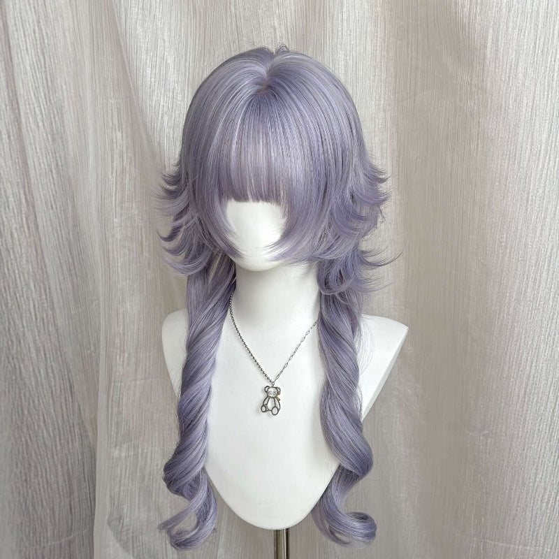 Female Bangs Purple Warped Jellyfish Head Curly Hair Universal Natural Long Straight Wig