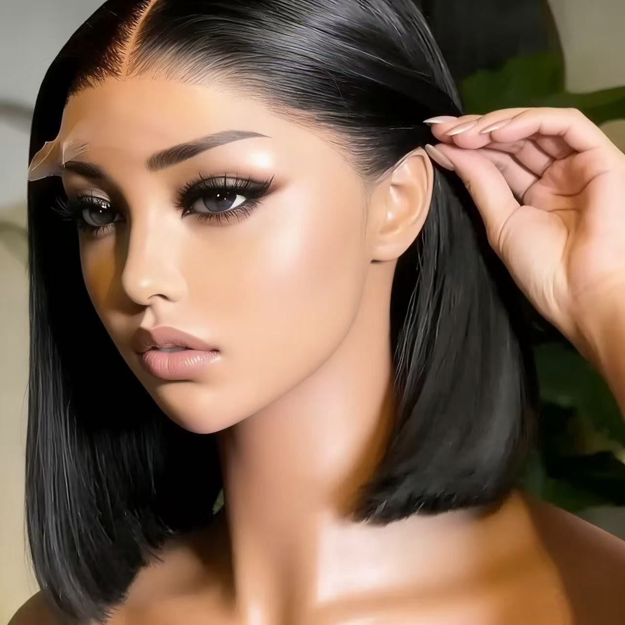 Cool Brazilian Bob With Frontal Human Wig Short Straight Hair