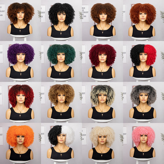 Women's African Fashion Explosion Small Head Cover Wig Short Curly Hair