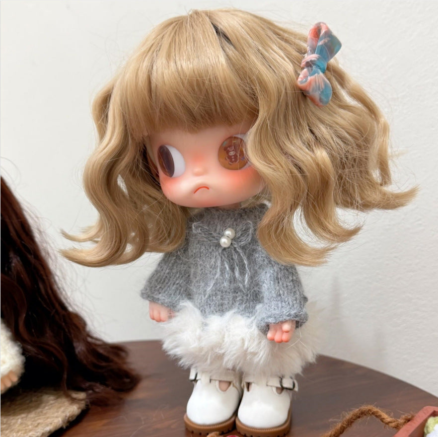 Ga Zi Doll Points Water Corrugated Milk Tea Brown Head Cos Wig