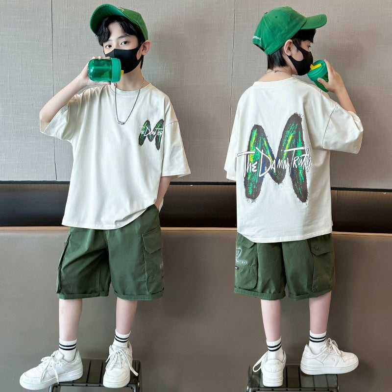 Children's Boys Summer Short Sleeve Teens Two-piece Trendy Children's Suit