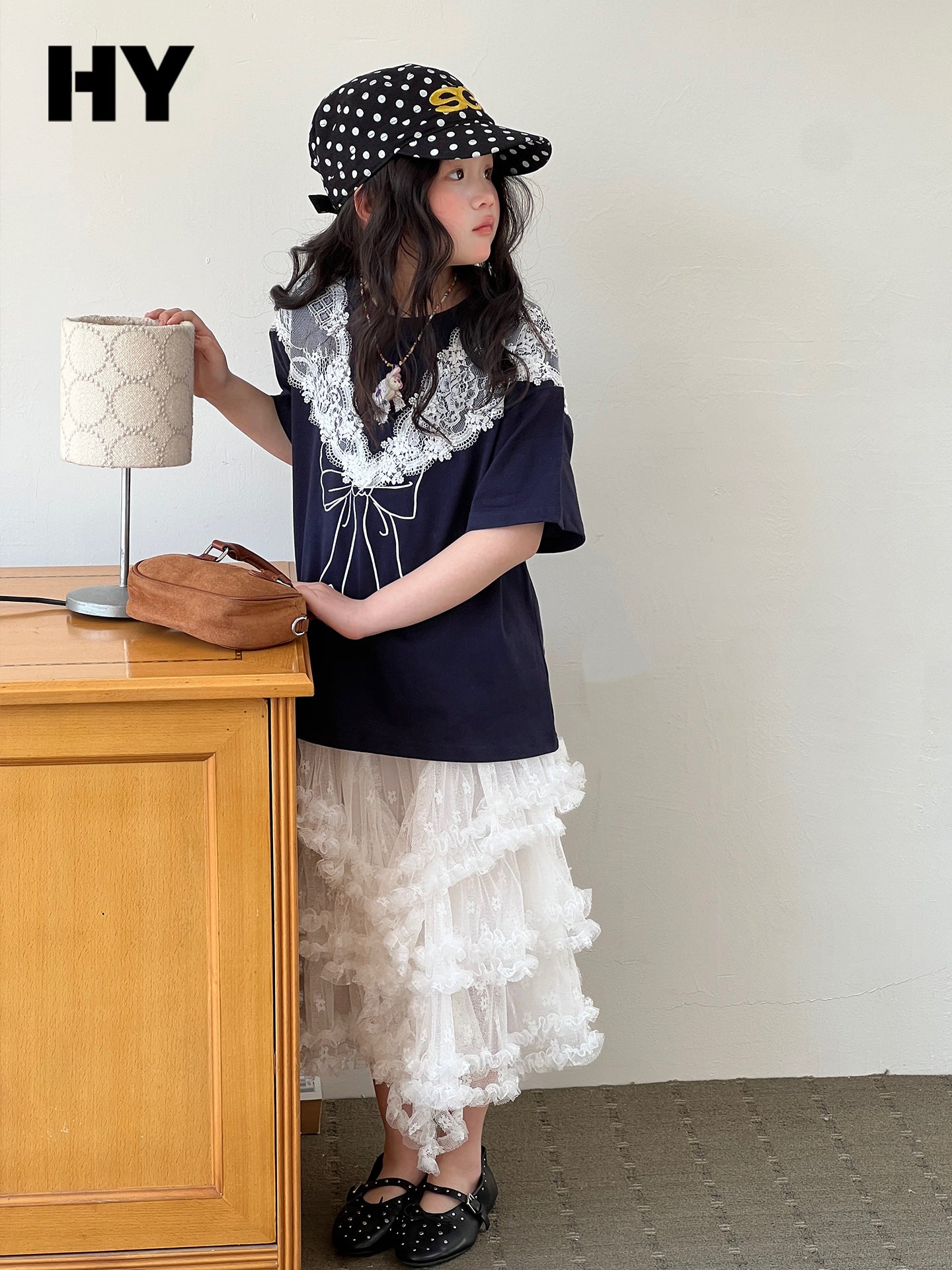 Children's Summer Bottoming Shirt Lace Cotton Coat Middle Children's T-shirt